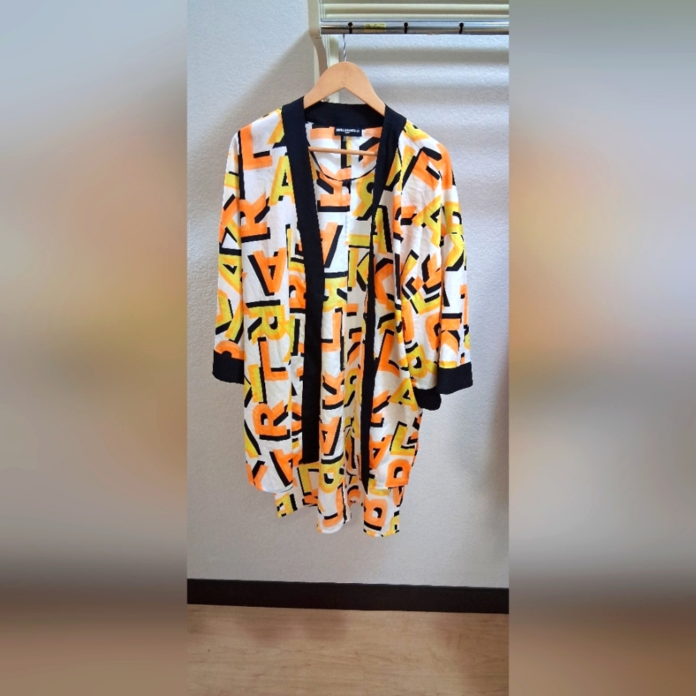 Vibrant Orange and Yellow Karl Lagerfeld Logo Kimono